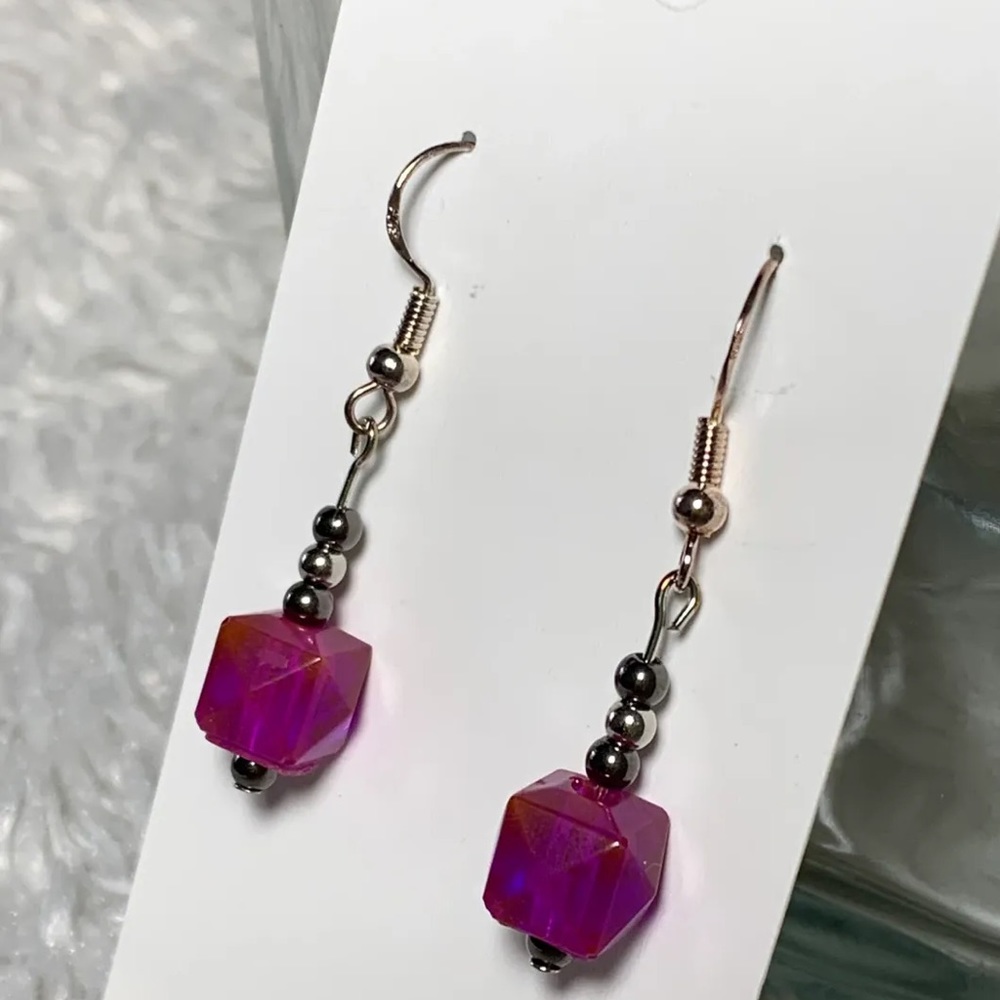 Vibrant plum colored drop earrings